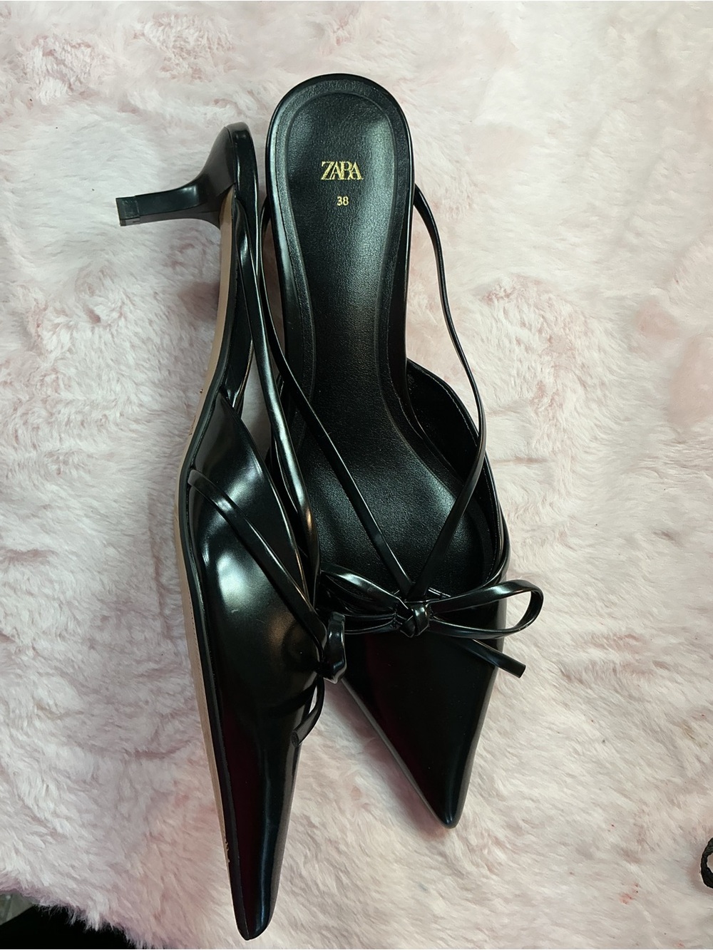 Zara Black Pointed Toe Bow Slingback Flats - Picture 4 of 5